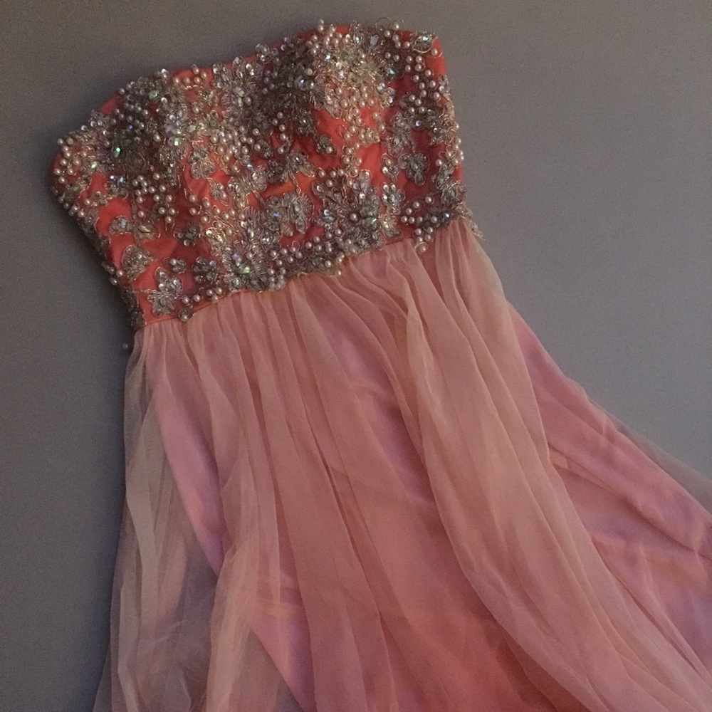 Coral Beaded And chiffon gown